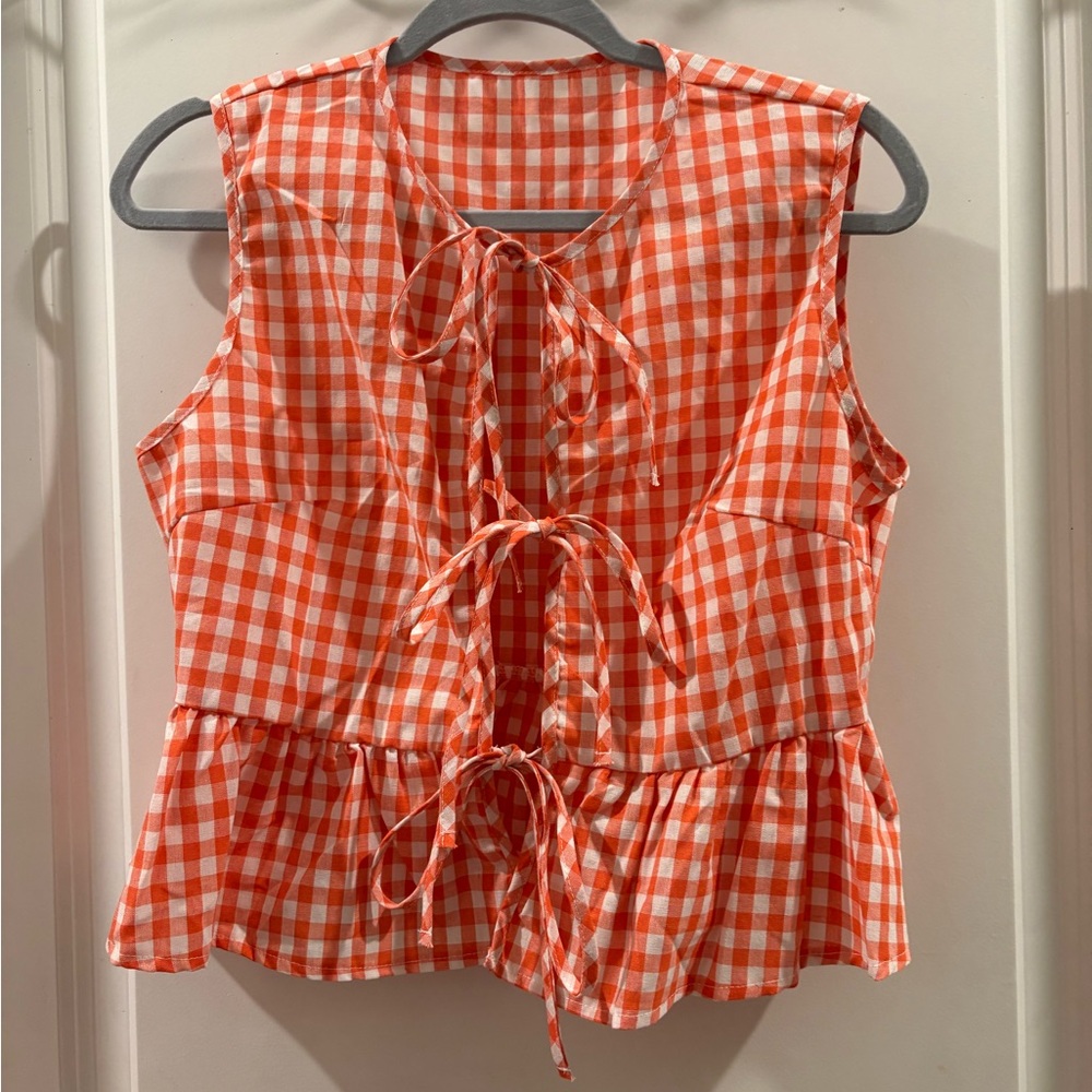 Orange Gingham Sleeveless Top